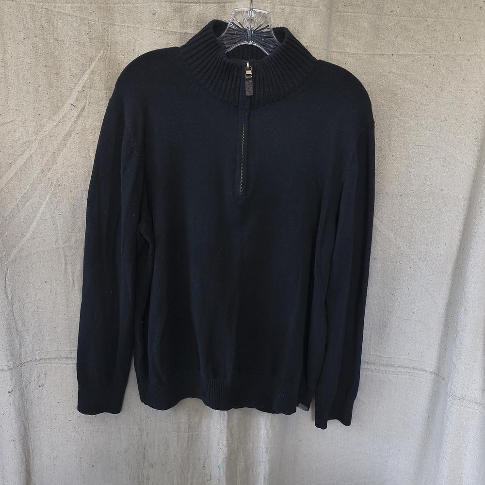 Eddie Bauer Men's Size Large Black Cotton Cashmere Half Zip Sweater